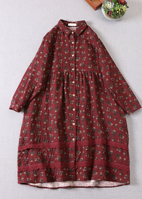 Mulberry Print Button Cotton Holiday Dress Spring