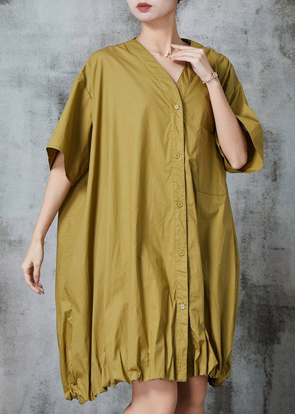 Green Oversized Wrinkled Cotton Robe Dresses Summer
