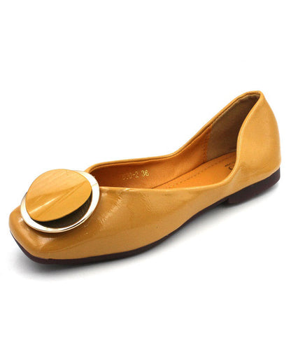 Yellow Faux Leather Splicing Flats Shoes