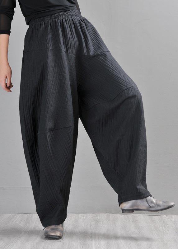 Black Patchwork Harem Pants Summer Cotton Linen