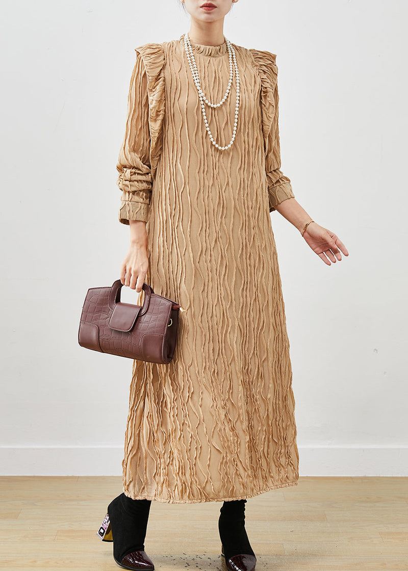 Khaki Ruffled Patchwork Cotton Party Dress Spring