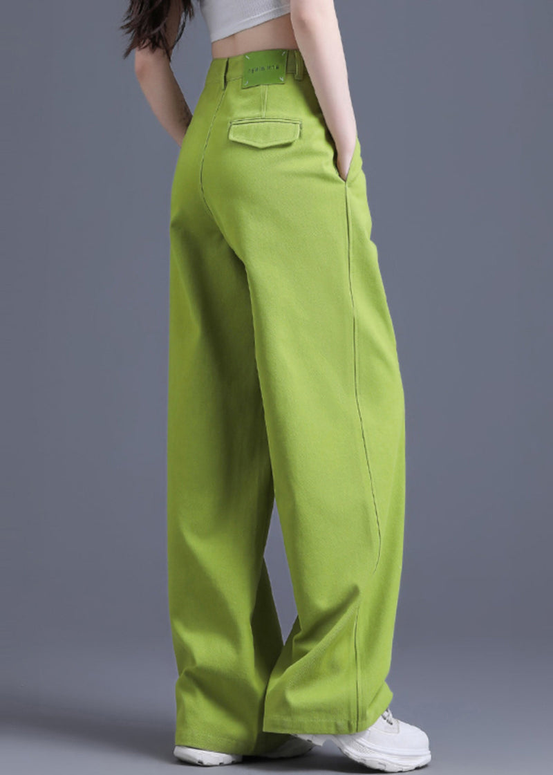 Modern Fruit Green High Waist Cotton Wide Leg Pants Spring