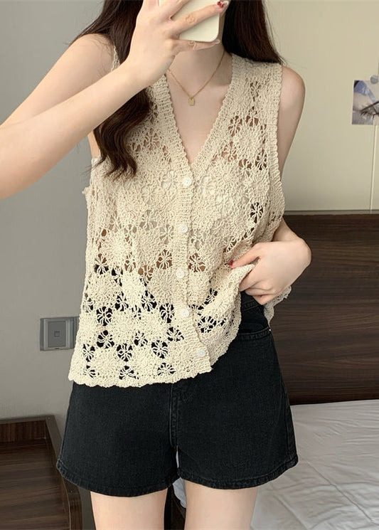 Apricot Hollow Out Knit Vest Summer
