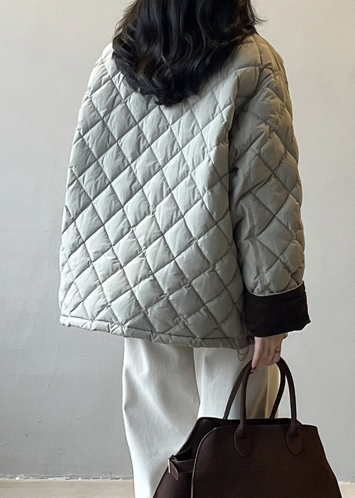 Grey Peter Pan Collar Corduroy Duck Down Puffer Jacket Winter
