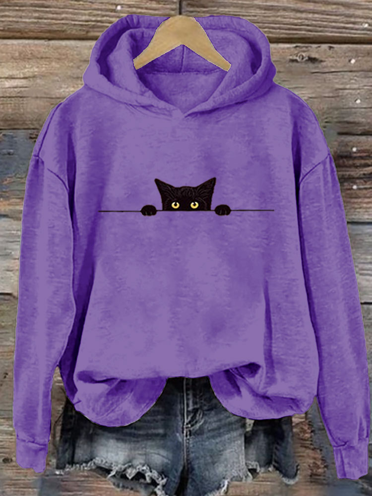 Comstylish Women's Casual Funny Black Cat Print Hoodie