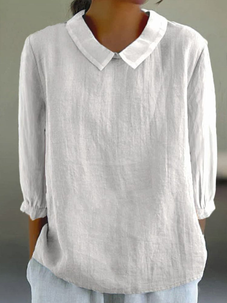 Comstylish Loose Lapel Seven Sleeve Linen Blend Cozy Shirt