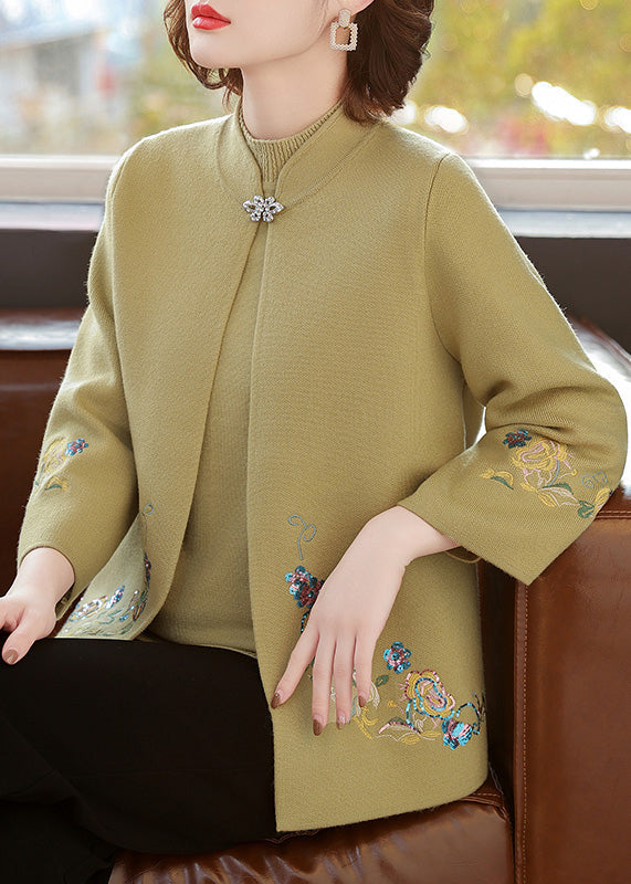 Red Stand Collar Cotton Knit Cardigans and Sweater Two Piece Set Fall