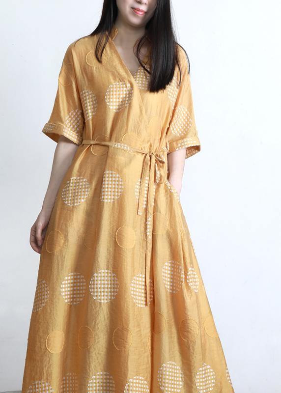 Yellow Dot Tie Waist Dress Summer Dress