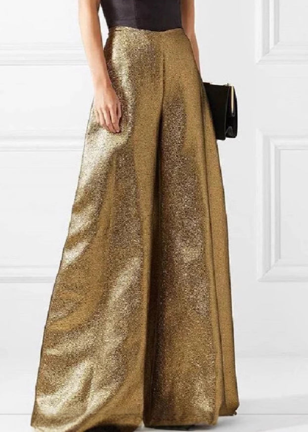 Gold Cold Shoulder Patchwork Wide Leg Jumpsuit Summer