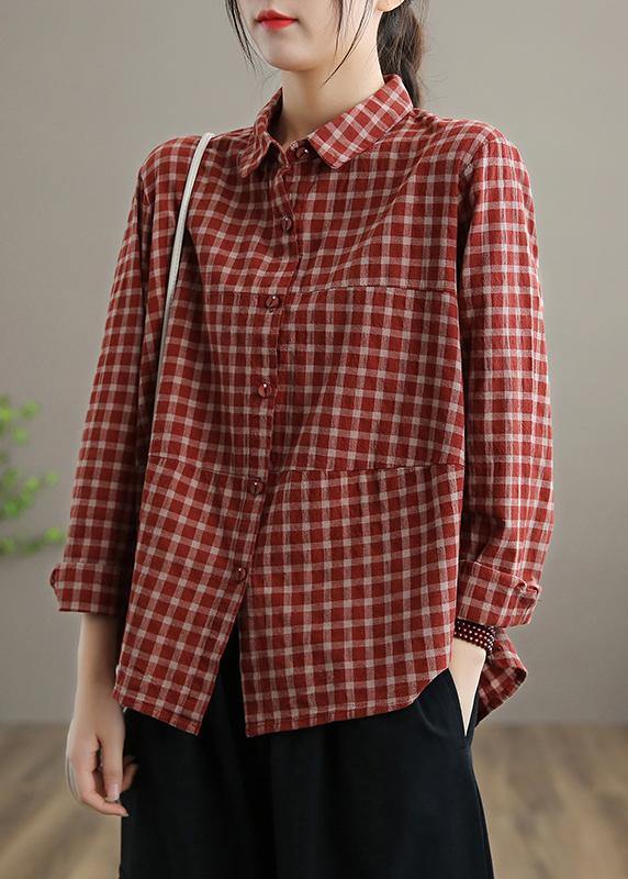 Blue Plaid Top Silhouette Lapel Patchwork Short Spring Tops