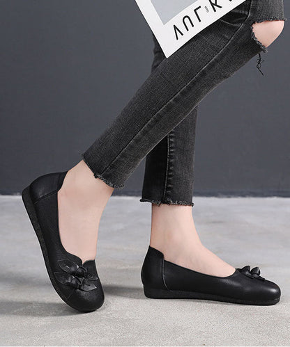Black Bow Flat Shoes for Handmade Cowhide Leather Flat Shoes