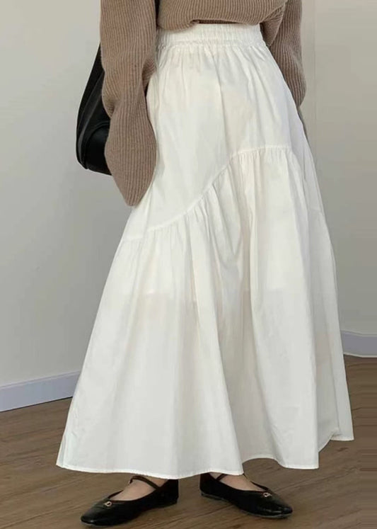 White Exra Large Hem Patchwork Cotton Skirt Summer