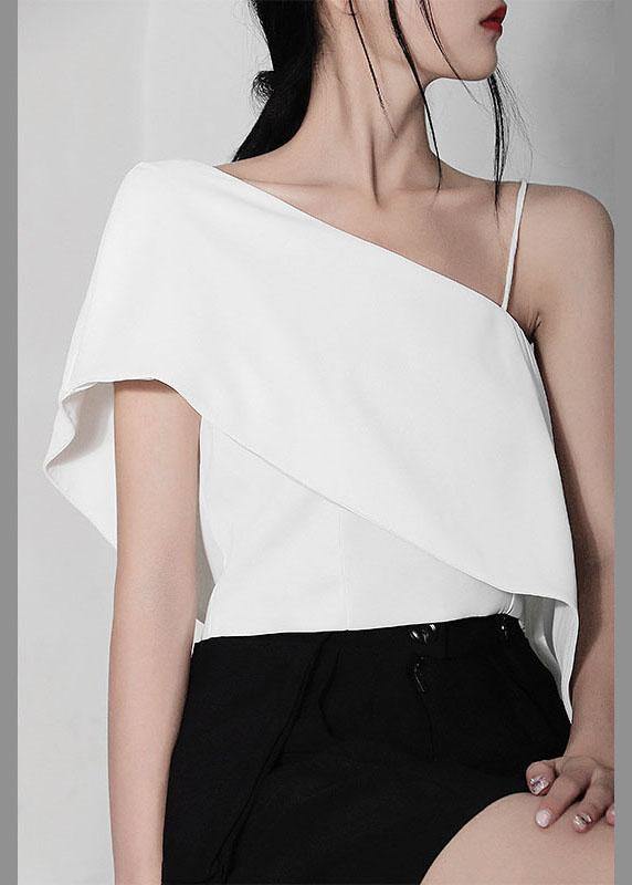 White One Shoulder Chiffon Tank Summer