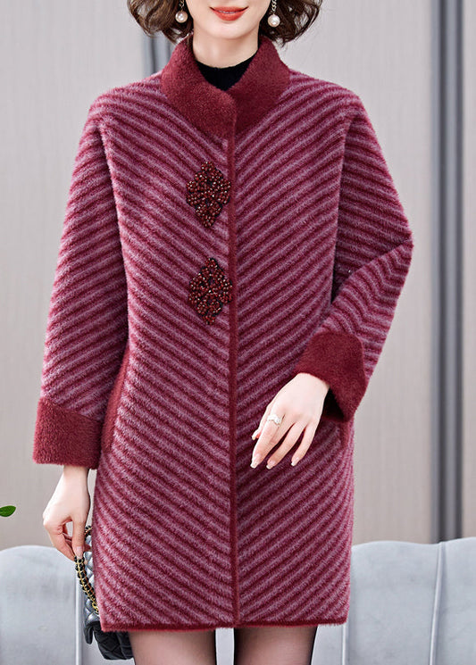 Mulberry Striped Patchwork Mink Velvet Coats Spring