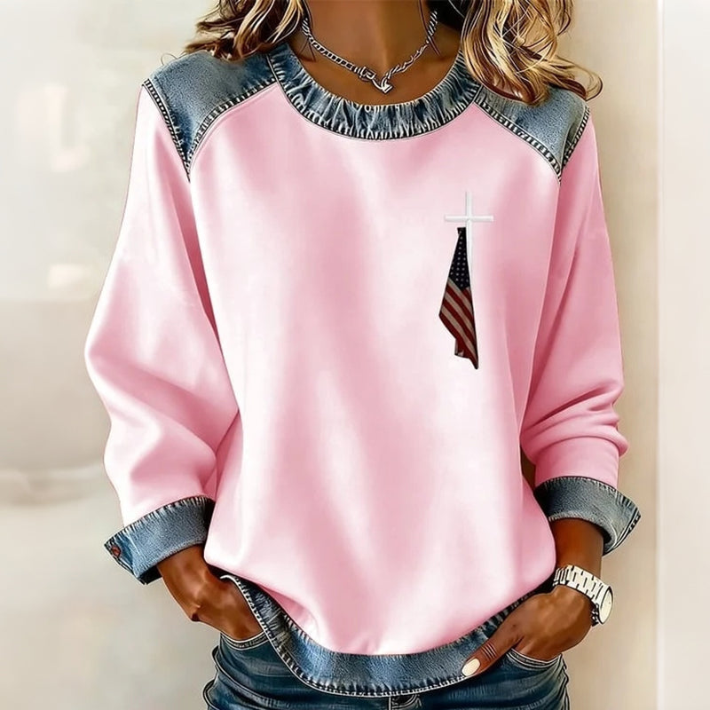Comstylish Women's Cross Flag Casual Sweatshirt