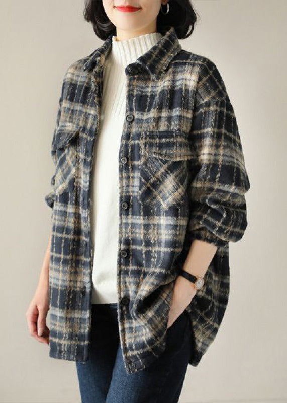 Red Peter Pan Collar Plaid Cotton Shirt Tops Spring