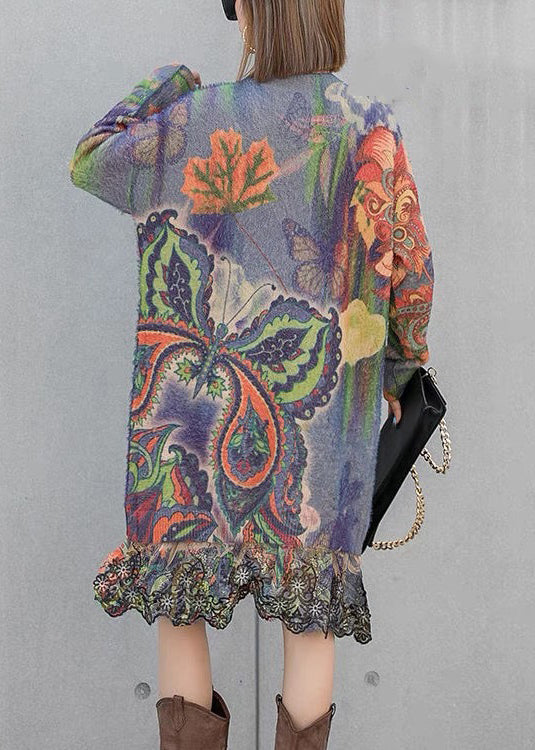 Loose Belle Print Patchwork Mink Velour Knit Dresses Spring