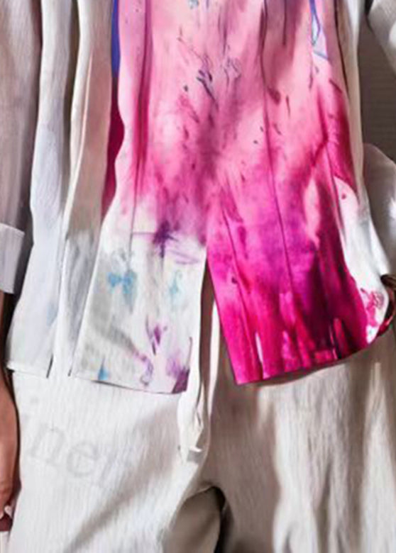 Natural Rose O-neck Print Button Tops Fall