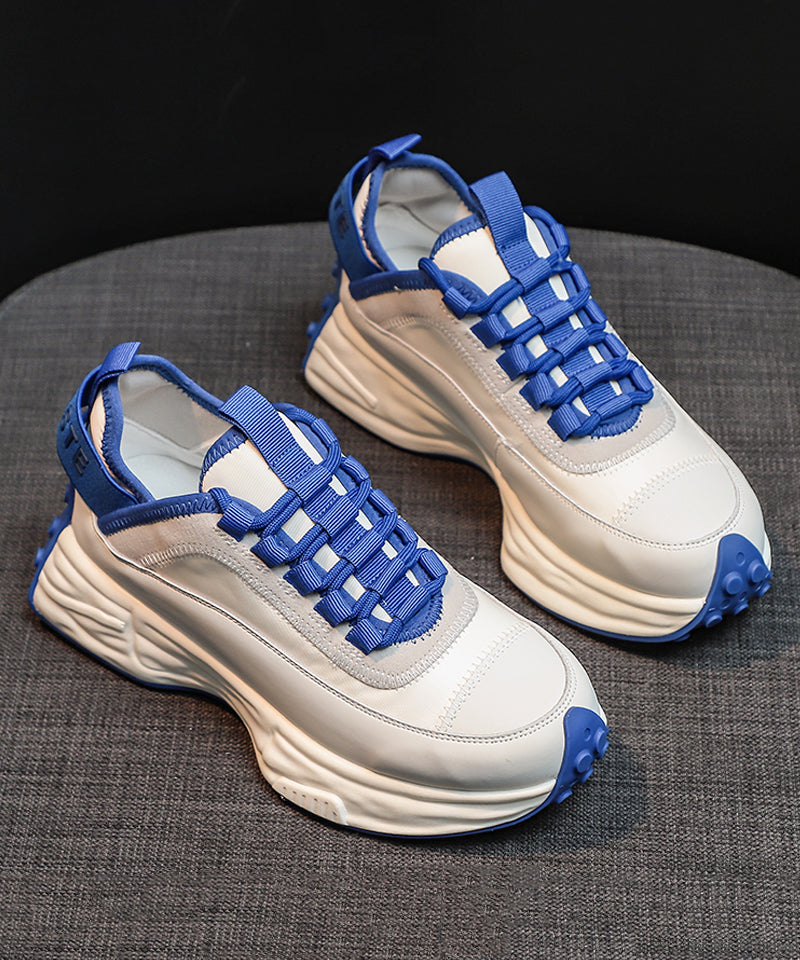 Blue Lace Up Splicing Platform Shoes