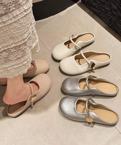 Comfy Splicing Beige Faux Leather Slide Sandals