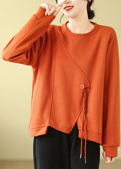 Orange Tasseled Cotton Pullover Top Fall