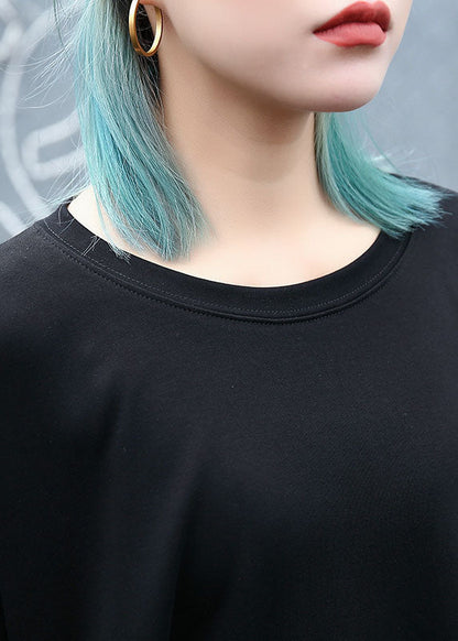 Fitted Black O-neck Asymmetrical Design Loose Fall Long Sleeve Top