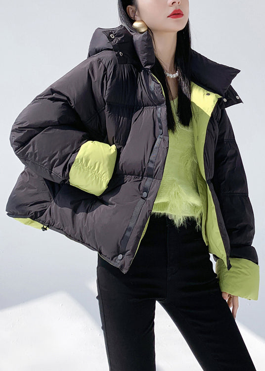 Stylish Grey Hooded Pockets Wear on Both Sides Duck Down Short Coat Winter