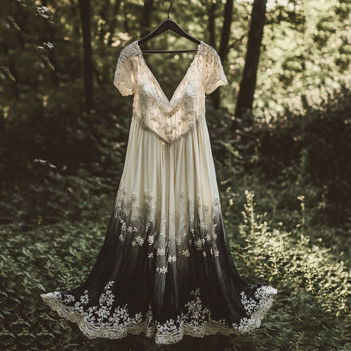 Floral Embroidered Pattern Linen Contrast Color Short Sleeve Dress artswardrobe