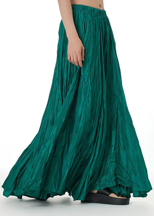 Green Loose Cotton Summer Skirts Elastic Waist
