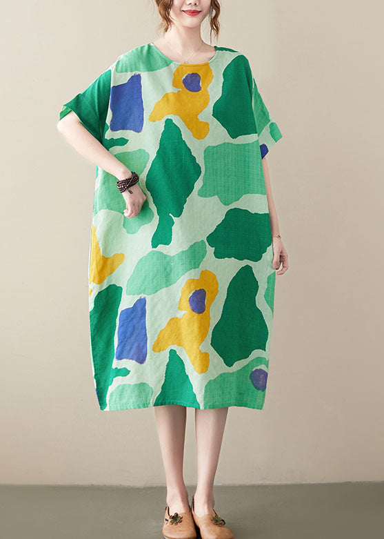 Green Oversized Print Cotton Vacation Dresses Summer