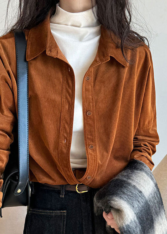 Caramel Peter Pan Collar Corduroy Shirt Fall