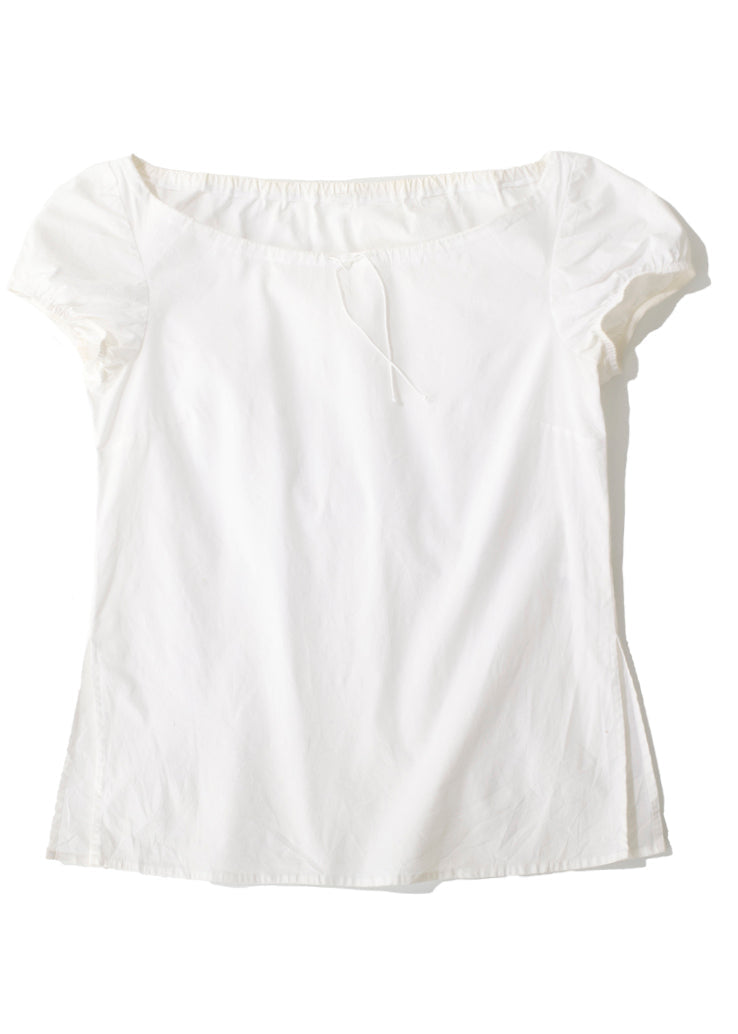 Natural White O-neck Patchwork Cotton T Shirt Summer