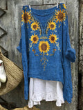 Sunflowers Embroidered Linen Blend Shirt artswardrobe