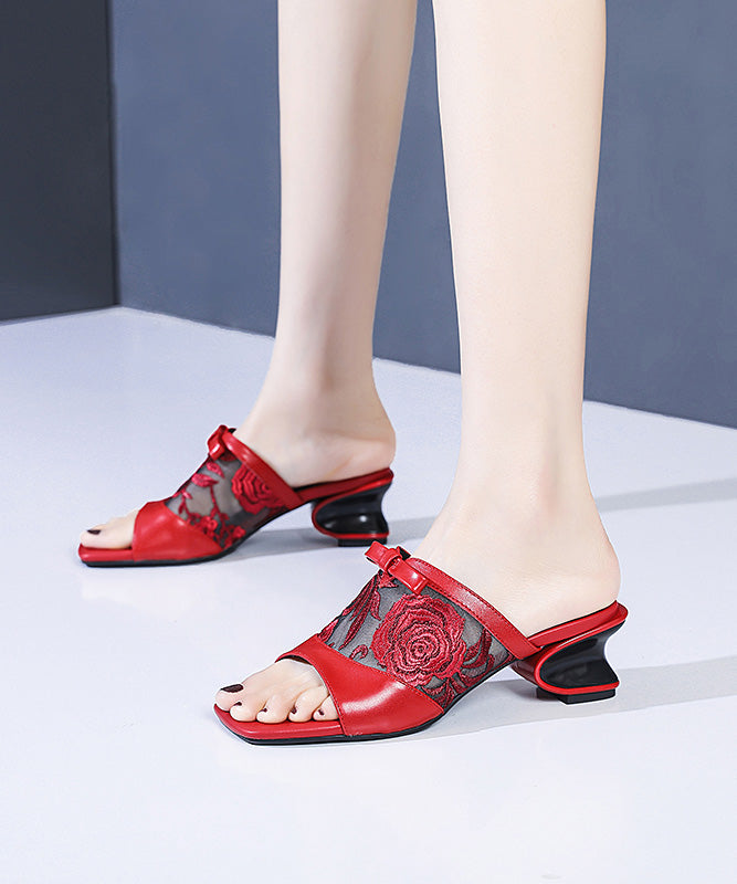 Red Cowhide Leather Splicing Flip Flops