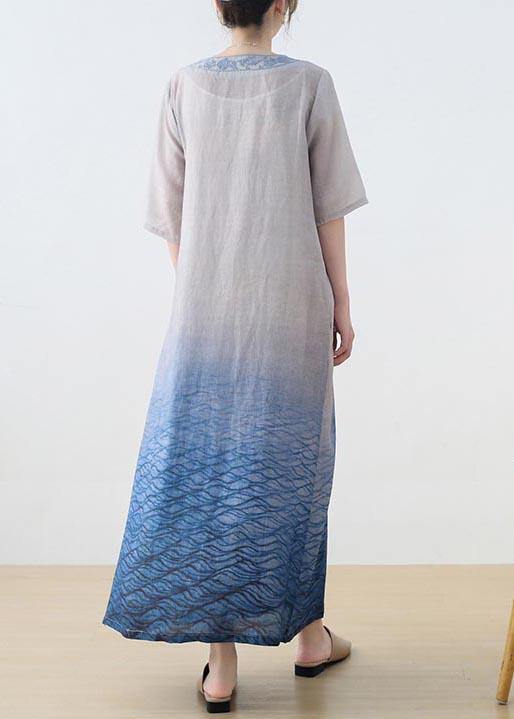 The Peaceful Ocean Linen Dress Gradient Blue Summer Party Dress