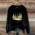 Lady Christmas Winter Warmth Round Neck Flannel Sweatshirt