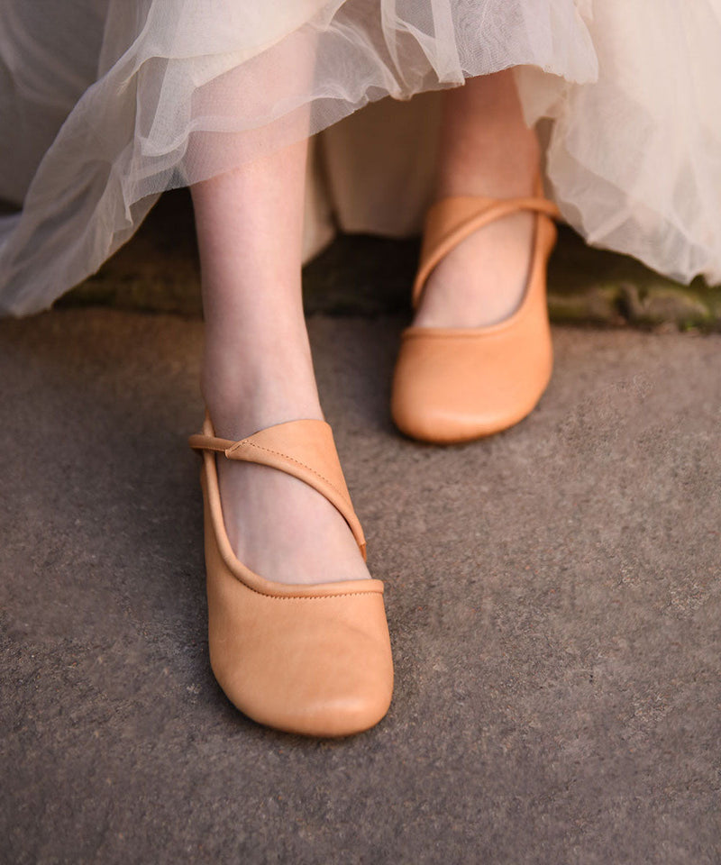Hollow Out Water Sandals Beige Cowhide Leather