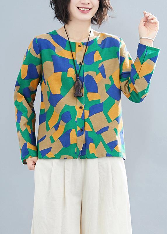 Diy Green Geometric Clothes for O Neck Button Down Clothing Tops