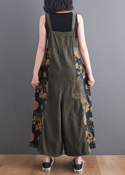 Diy Navy Print Pockets Patchwork Denim Jumpsuits Summer