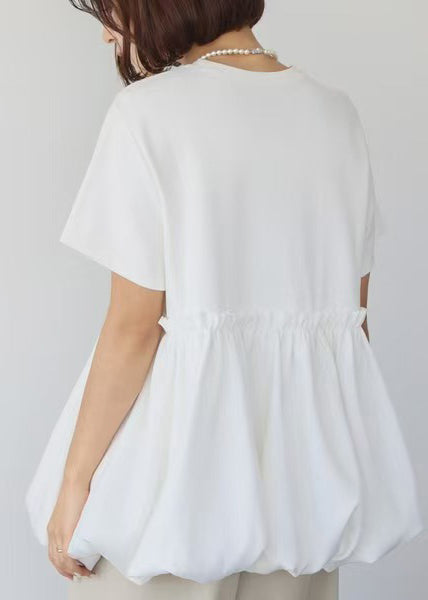 Black Ruffled Patchwork Cotton Tops Summer