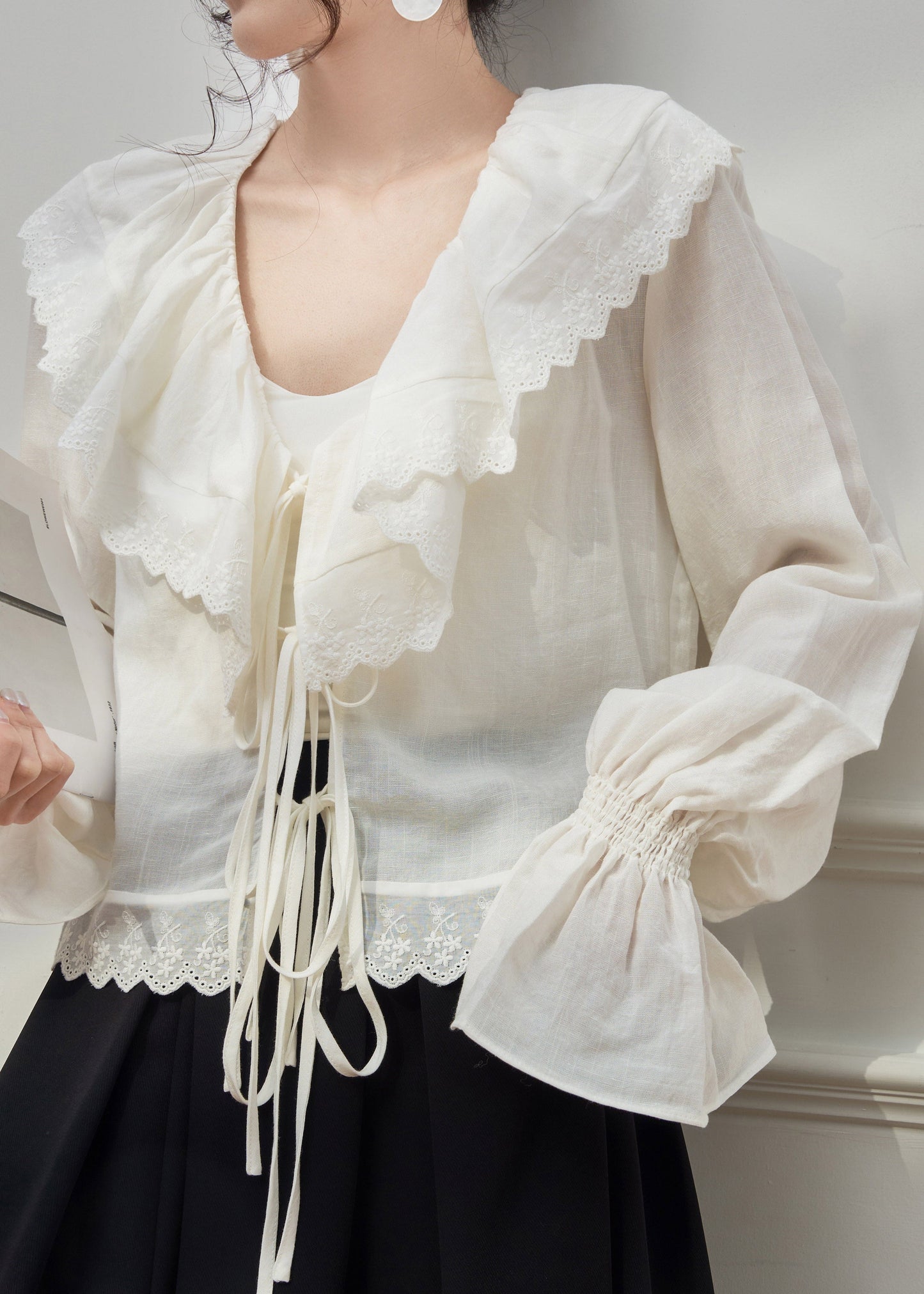 French V Neck Ruffled Shirts and Maxi Skirts Two Pieces Set Spring