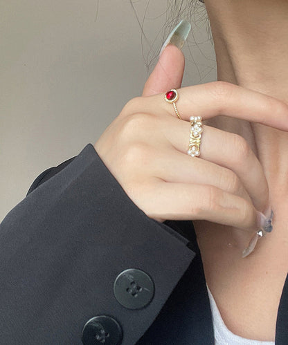 Diy Gold Copper Pearl Gem Stone Two Piece Set Rings