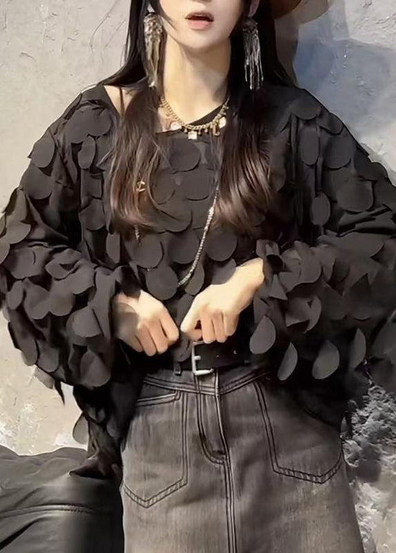 Black Oversized Chiffon Top Spring