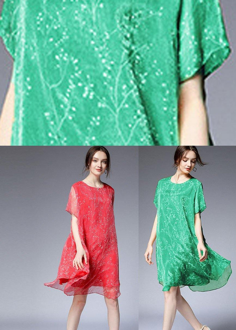Light Green Loose Print Summer Chiffon Dress