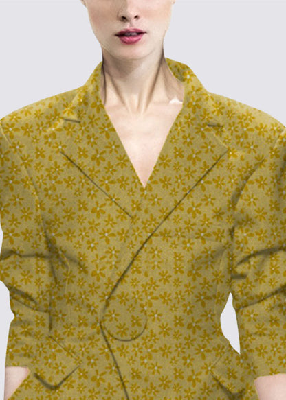 Natural Yellow Button Peter Pan Collar Print Western-style Clothes Coat Long Sleeve