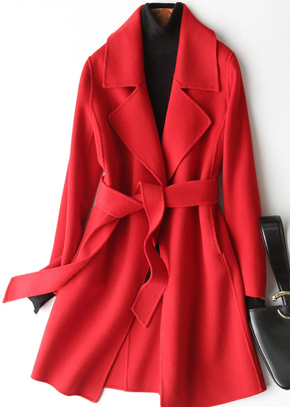 Red Turtleneck Woolen Coats Fall