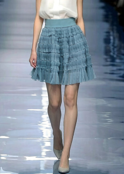 Blue Elastic Waist Tulle Skirt Wrinkled