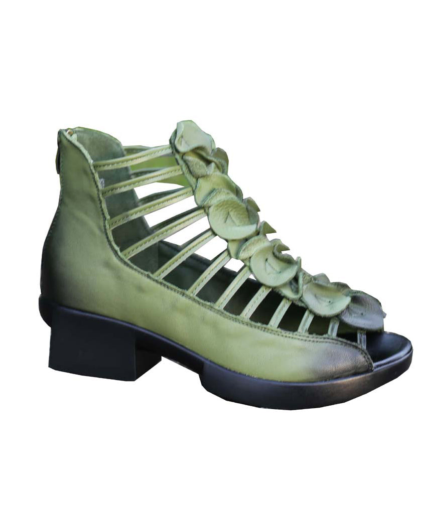 Green Sandals Boots Hollow Out Splicing Chunky Peep Toe