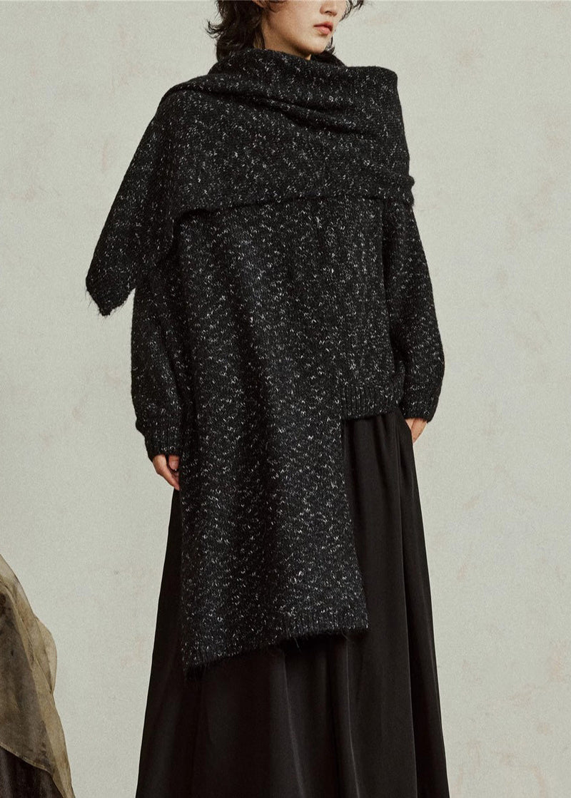 Diy Black Print Thick Woolen Scarf and Sweater Two-way Wear Fall