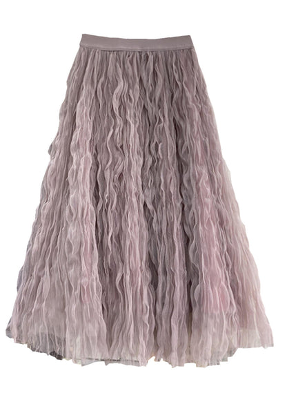 Rose High Waist Wrinkled Tulle Maxi Skirts Spring